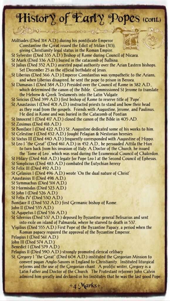 Church History: List of Popes - The 4 Marks